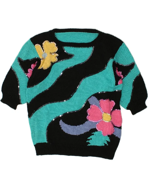 Best Deals VINTAGE Womens 3/4 Sleeve Crew Neck Jumper Sweater UK 14 Large Blue