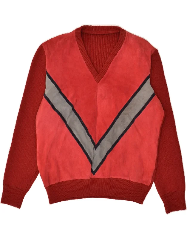 Deal Frenzy VINTAGE Womens V-Neck Jumper Sweater UK 14 Large Red