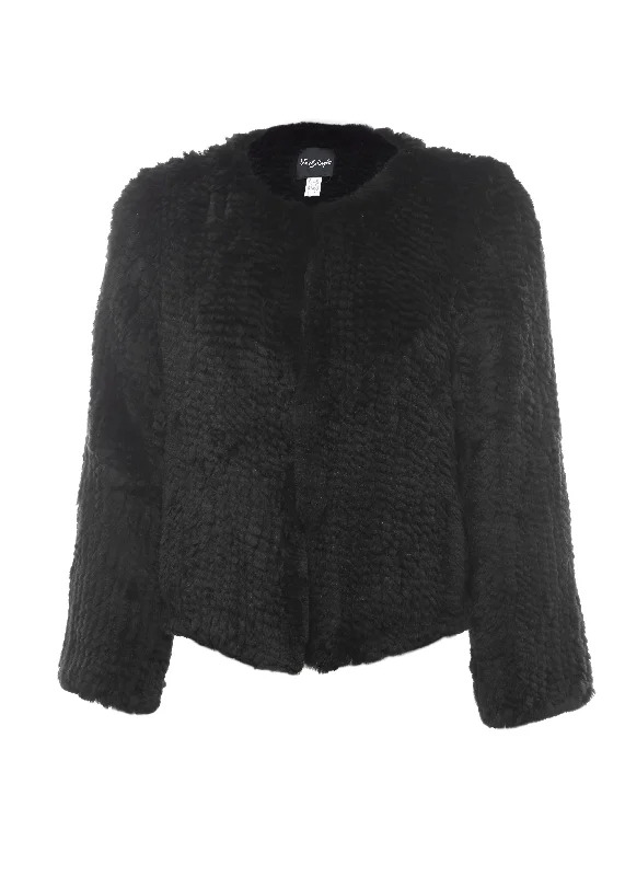 Exclusive Deal Short 'Black' Knitted Rex Rabbit Genuine Fur Jacket
