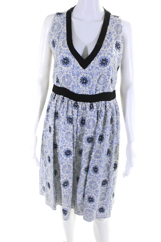 Sale Event Moschino Cheap & Chic Womens Striped V Neck A Line Dress Blue White
