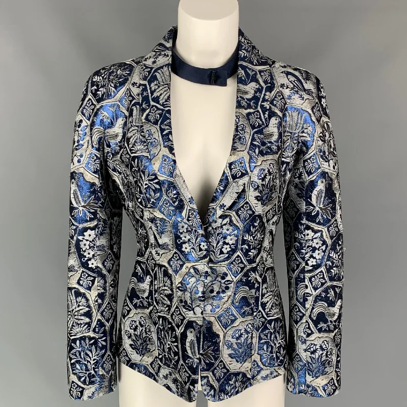The Best Prices GIORGIO ARMANI Size 2 Blue & Grey Jacquard Acetate Blend Shawl Collar Jacket