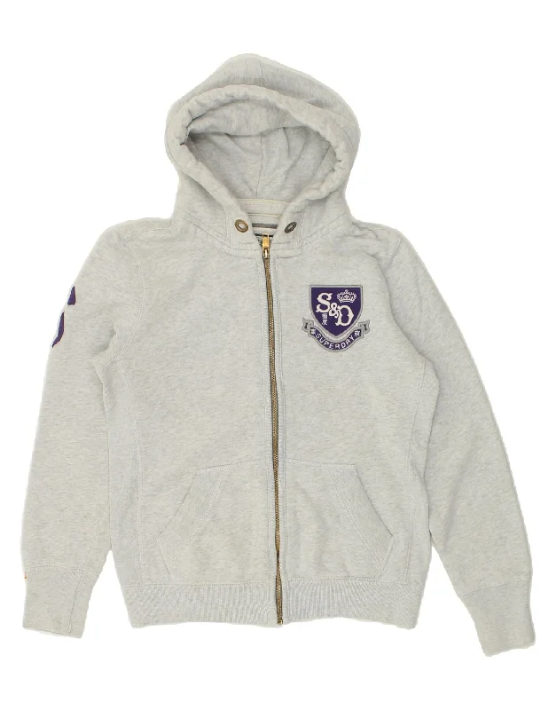 Warehouse Sale SUPERDRY Womens Zip Hoodie Sweater UK 14 Medium Grey Cotton