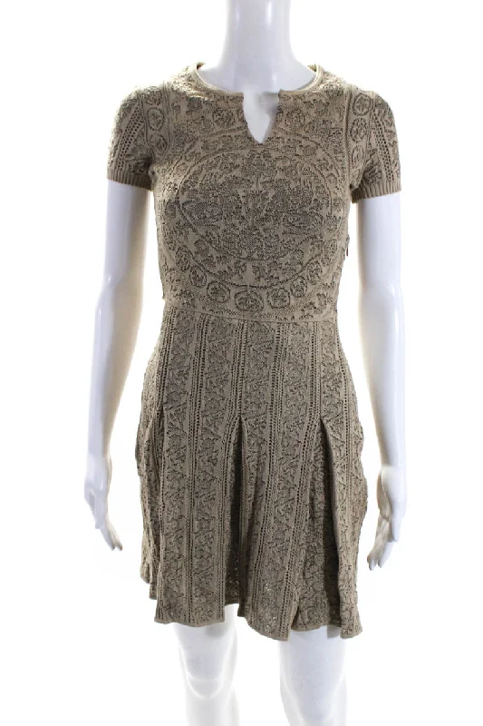 Special Buy Valentino Womens Short Sleeve V Neck Knee Length Knit Dress Brown