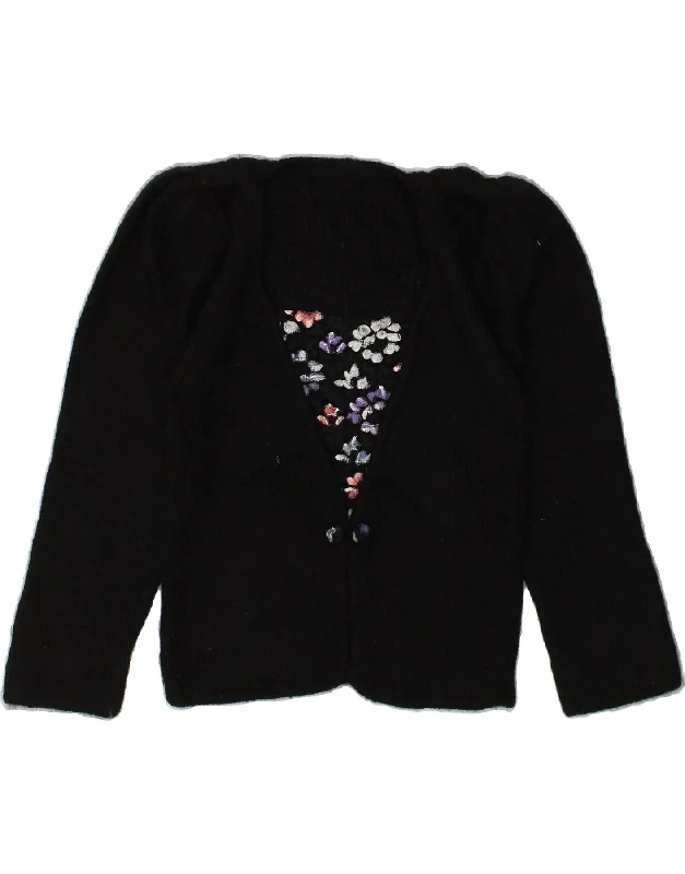 Members Only VINTAGE Womens V-Neck Jumper Sweater UK 10 Small Black Floral