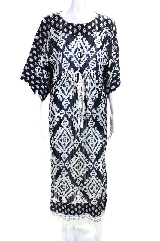 Get It Before It’s Gone Tory Burch Womens Silk Beatrice Tapestry Geometric Frayed Hem Dress Navy Get It Before It’s Gone Tory Burch Womens Silk Beatrice Tapestry Geometric Frayed Hem Dress Navy