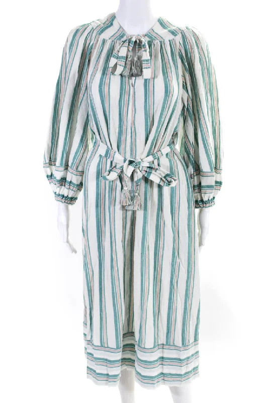 Value Deals Zimmermann Womens Long Sleeve Keyhole Vertical Striped Midi Dress White Value Deals Zimmermann Womens Long Sleeve Keyhole Vertical Striped Midi Dress White