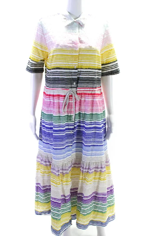 Overstock Sale Vilagallo Womens Embroidered Striped Short Sleeve Shirt Dress Multicolor IT 44 Overstock Sale Vilagallo Womens Embroidered Striped Short Sleeve Shirt Dress Multicolor IT 44