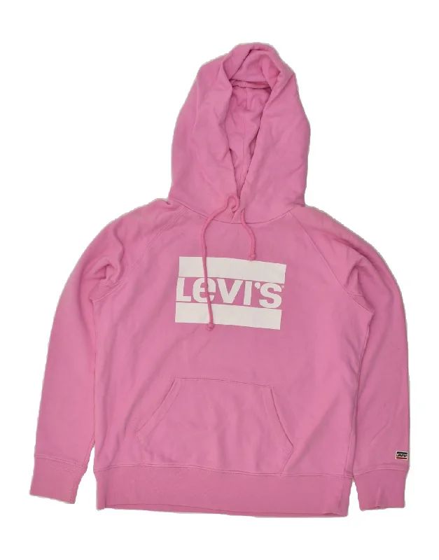 Price Slash LEVI'S Womens Graphic Hoodie Jumper UK 14 Medium Pink Cotton