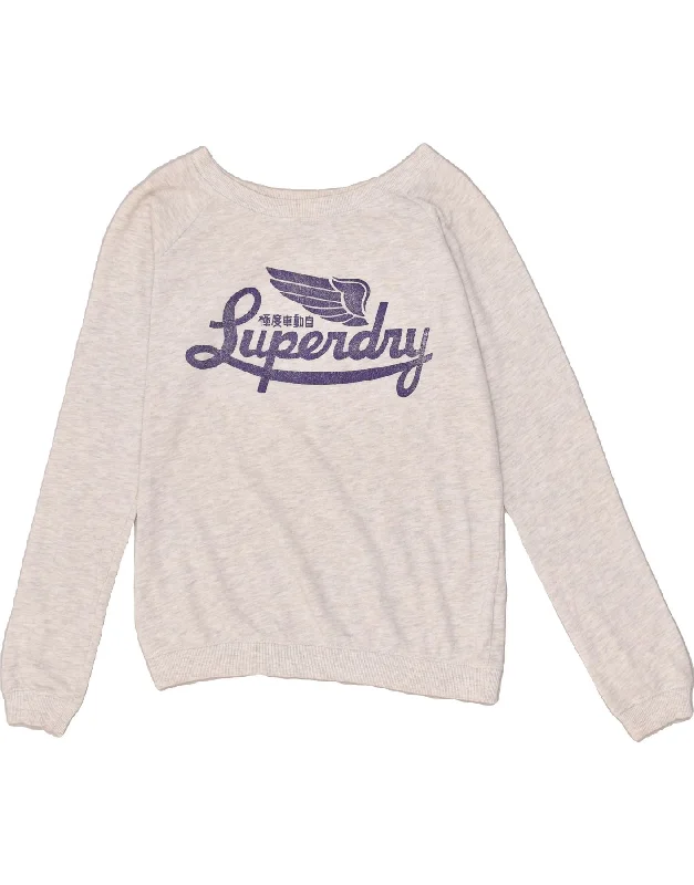 Online Exclusive SUPERDRY Womens Graphic Sweatshirt Jumper UK 14 Medium Grey Cotton