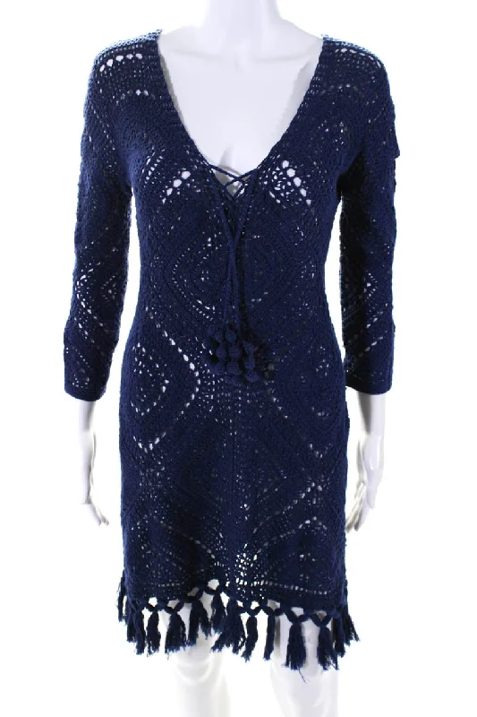 Extra Savings Calypso Saint Barth Womens Cotton Knit Frayed Hem Long Sleeve Dress Blue Extra Savings Calypso Saint Barth Womens Cotton Knit Frayed Hem Long Sleeve Dress Blue