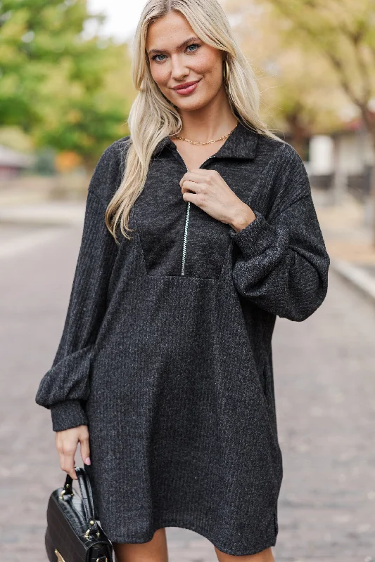 Deep Discounts On The Rise Black Quarter Zip Sweater Dress