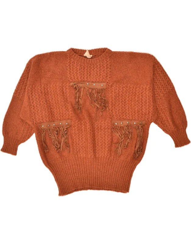 Year-End Sale VINTAGE Womens Crew Neck Jumper Sweater EU 42 Large Brown