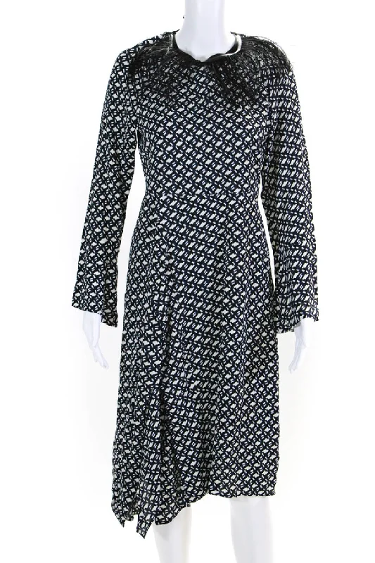 Factory Direct Sale Dorothee Schumacher Womens Feather Trim Graphic Embrace A-Line Dress Blue Factory Direct Sale Dorothee Schumacher Womens Feather Trim Graphic Embrace A-Line Dress Blue