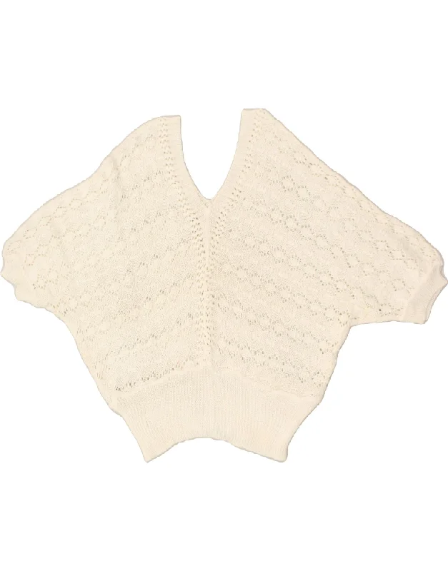 Super Bargain VINTAGE Womens Batwing V-Neck Jumper Sweater UK 16 Large Off White