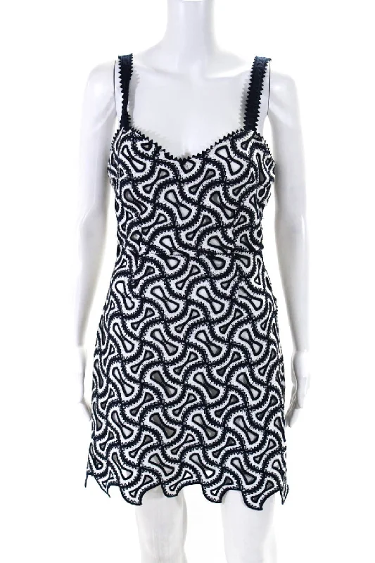 Bargain Bin Allison Womens Sleeveless Sage A Line Dress Navy Blue White Cotton