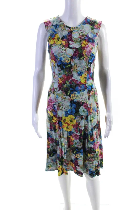 Don't Miss Erdem Womens Floral Sleeveless Crew Neck Jersey A Line Dress Multicolor