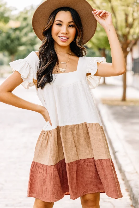 Hurry In Feeling So Sweet Bronze Brown Colorblock Dress