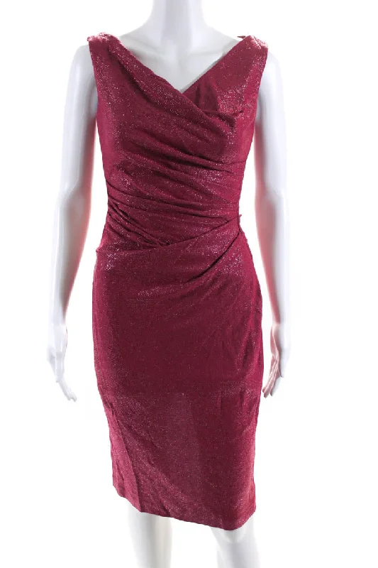 Instant Discount Talbot Runhof Womens V Neck Ruched Body Con Dress Pink Metallic