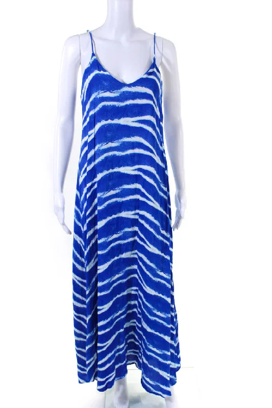 Steals and Deals Karina Grimaldi Womens Animal Print V Neck Maxi Dress Blue
