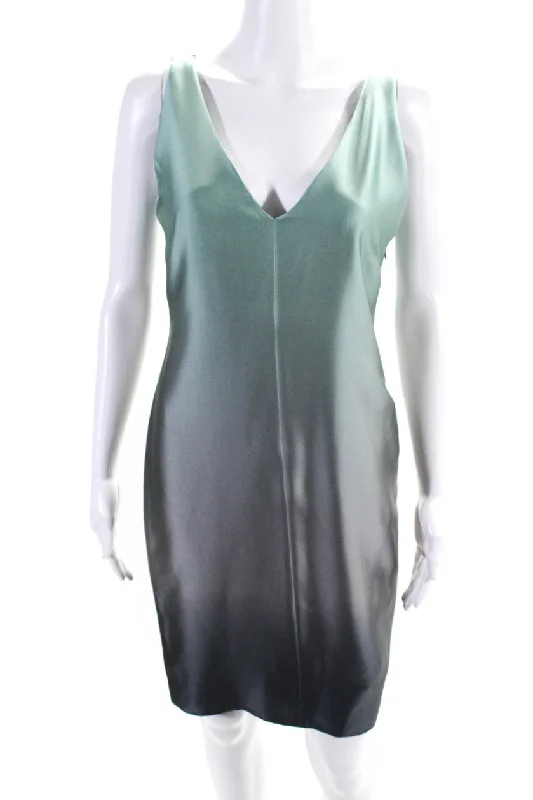 Price Meltdown Narciso Rodriguez Womens Silk V Neck Sheath Dress Blue Grey Ombre