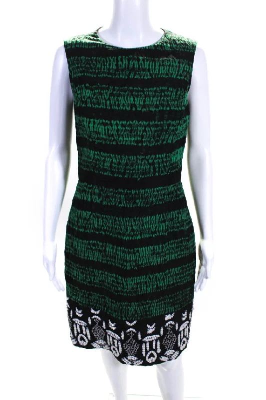Best Seller Oscar de la Renta Womens Abstract Jacquard Sheath Dress Black Green