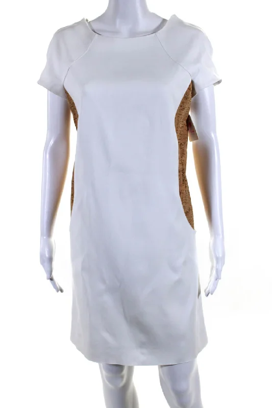 Exclusive Online Offer Courreges Womens Short Sleeves Empiecement Dress White Brown Exclusive Online Offer Courreges Womens Short Sleeves Empiecement Dress White Brown