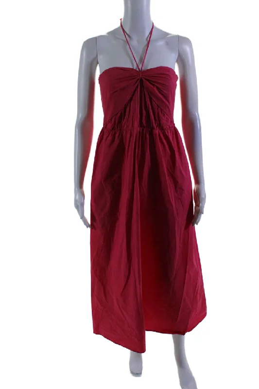 Price Reduction Xirena Womens Cotton Smocked Back Midi Halter Neck Adilyn Dress Dark Pink