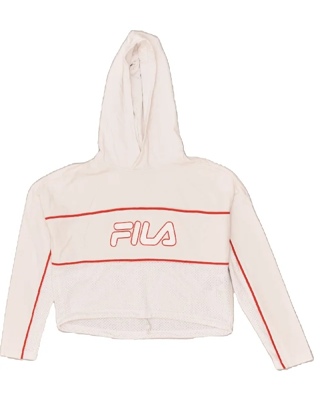 New Markdowns FILA Womens Crop Graphic Hoodie Jumper UK 6 XS White Cotton