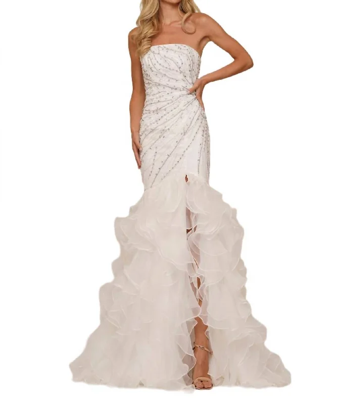 Exclusive Access Strapless Beaded Mermaid Gown In Off White
