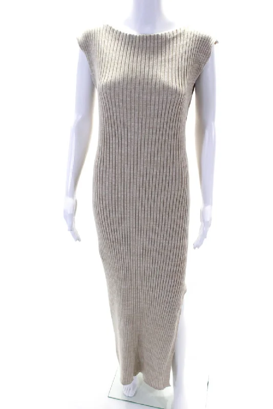 Deal Dash Anna Quan Womens Sleeveless Boat Neck Ribbed Knit Long Dress Brown