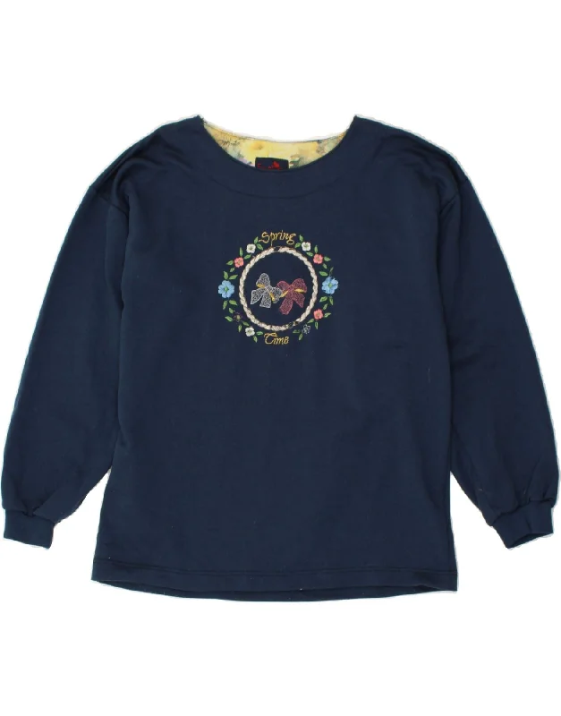 Sale Event VINTAGE Womens Graphic Sweatshirt Jumper UK 10 Small Navy Blue
