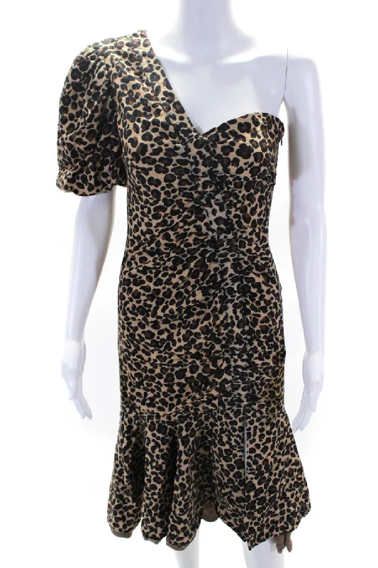 Bonus Savings SIMKHAI Womens One Sleeve Leopard Dress Brown