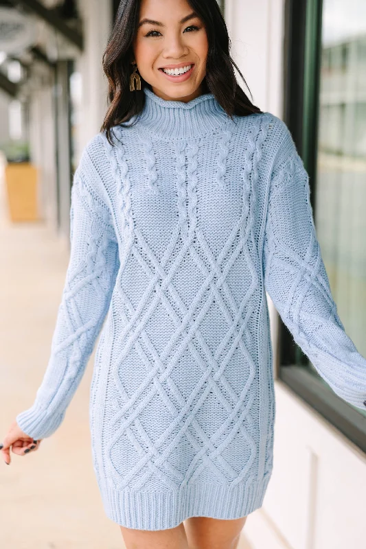 Low Prices Get Creative Blue Cable Knit Sweater Dress