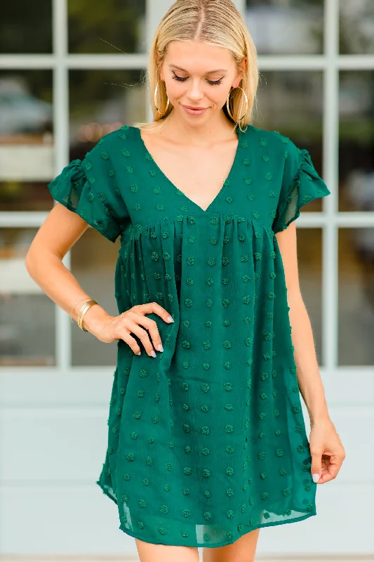 Don't Miss Be With You Hunter Green Swiss Dot Dress