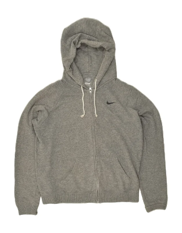 Don't Wait NIKE Womens Zip Hoodie Sweater UK 16 Large Grey Cotton