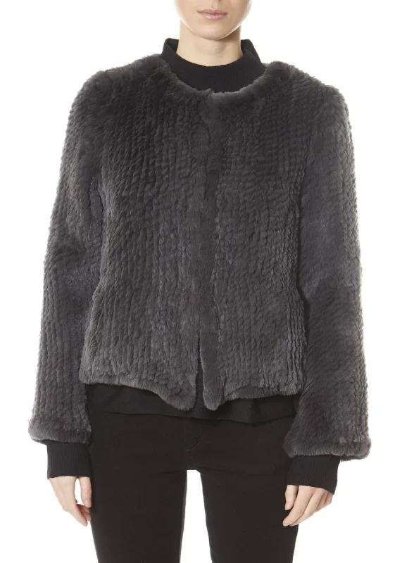 Weekend Deal Dark Grey Classic Short Knitted Rex Rabbit Jacket