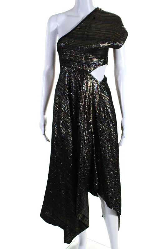 Act Now Rosetta Getty Womens Striped Print One Shoulder Metallic Dress Multicolor