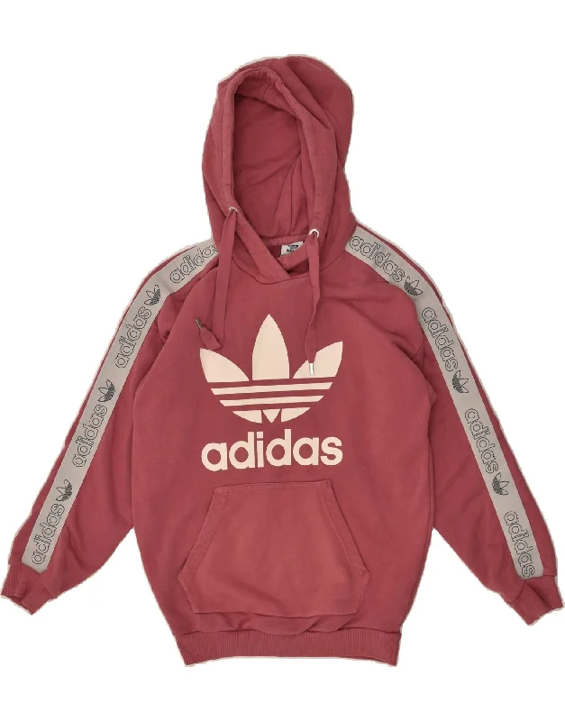 Deal Zone ADIDAS Womens Oversized Graphic Hoodie Jumper UK 4 XS Pink Cotton