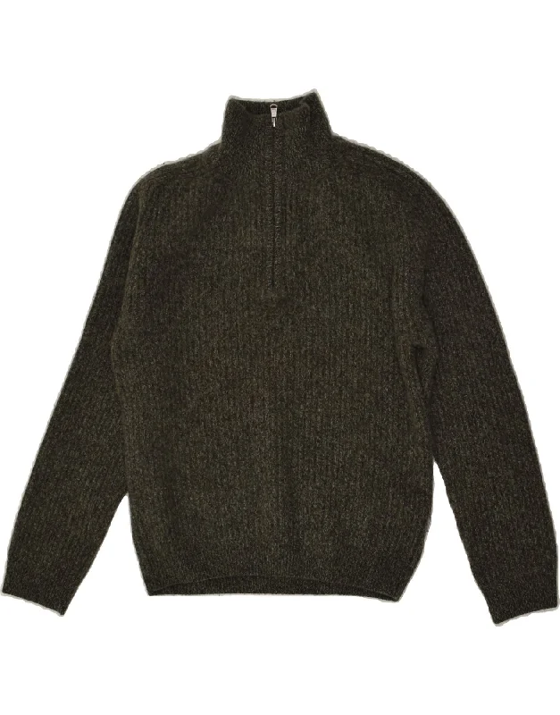 Online Only DIADORA Womens Zip Neck Jumper Sweater UK 14 Large Khaki Wool