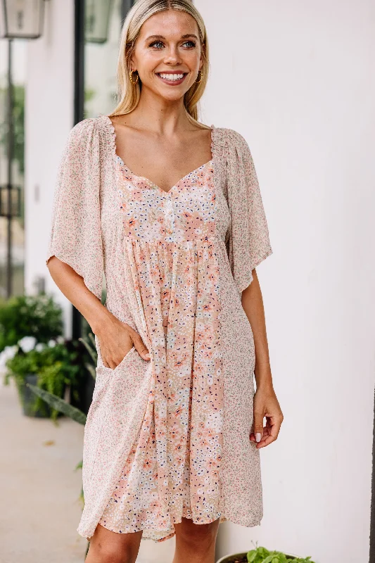 Time-Limited Offer It's For Real Peach Pink Ditsy Floral Dress