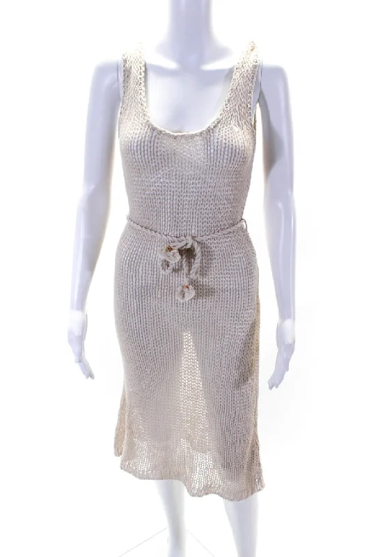 One-DAY Sale Zimmermann Womens Net Crochet Belted Midi Sheath Dress Beige