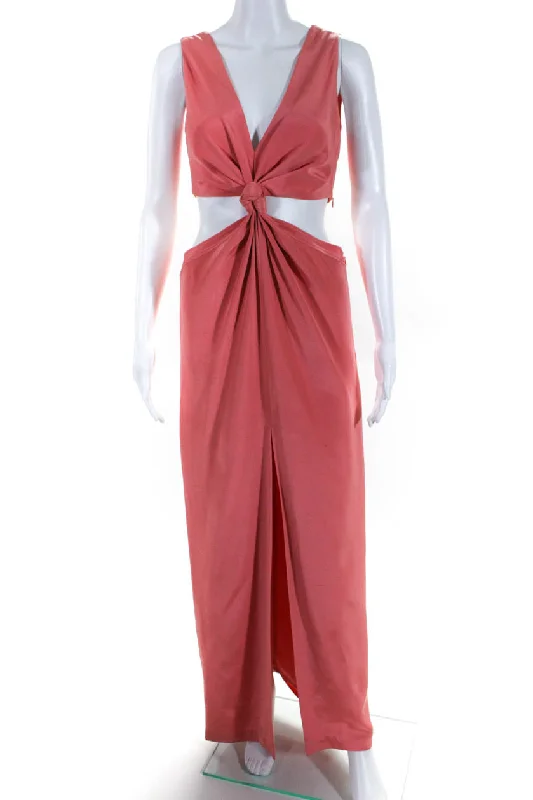 Price Buster Dion Lee Women's Silk Sleeveless High Slit Knot Cutout Gown Pink