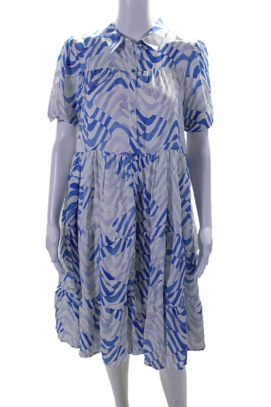 Extra Savings Better Rich Womens Two Tone Blue Printed Collar Button Down A-Line Dress