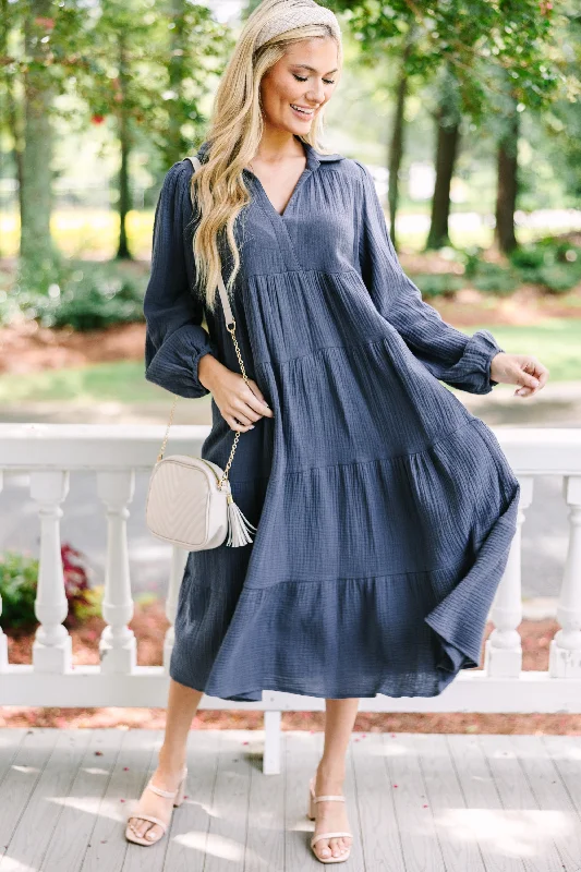 Savings Galore Take Your Pick Ash Blue Midi Dress