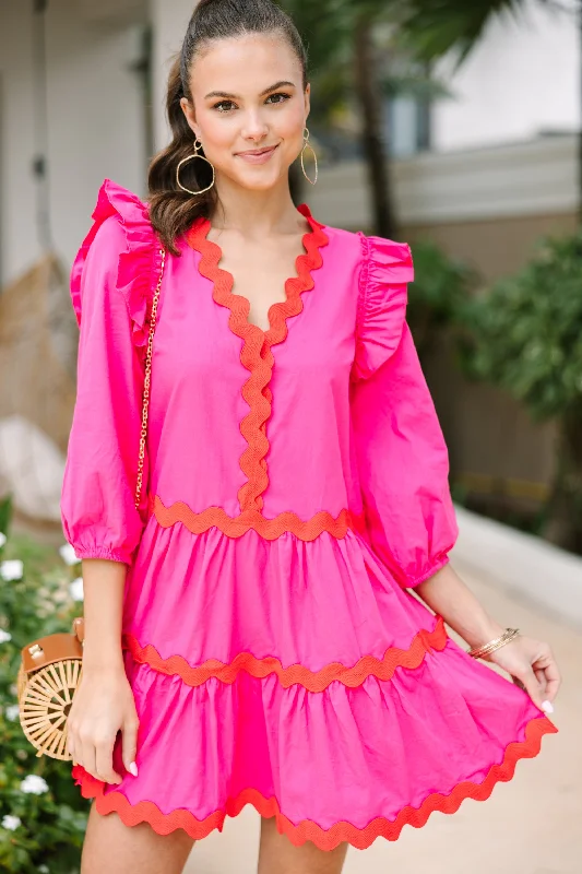Buy More, Save More On Your Way Fuchsia Pink Rickrack Dress
