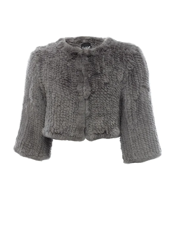 Overstock Knitted Rabbit Light Grey Genuine Fur Jacket