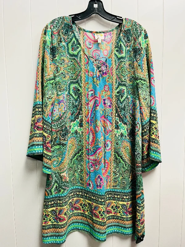 Clearance Event Dress Casual Short By Figuero & Flower In Green & Orange, Size: Xl