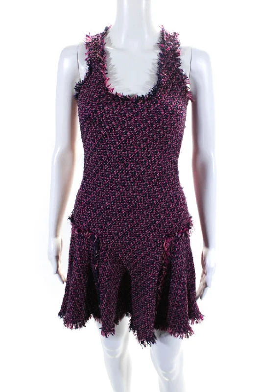 Value Deals Lanvin Womens Scoop Neck Tweed Fit & Flare Sheath Dress Pink Purple