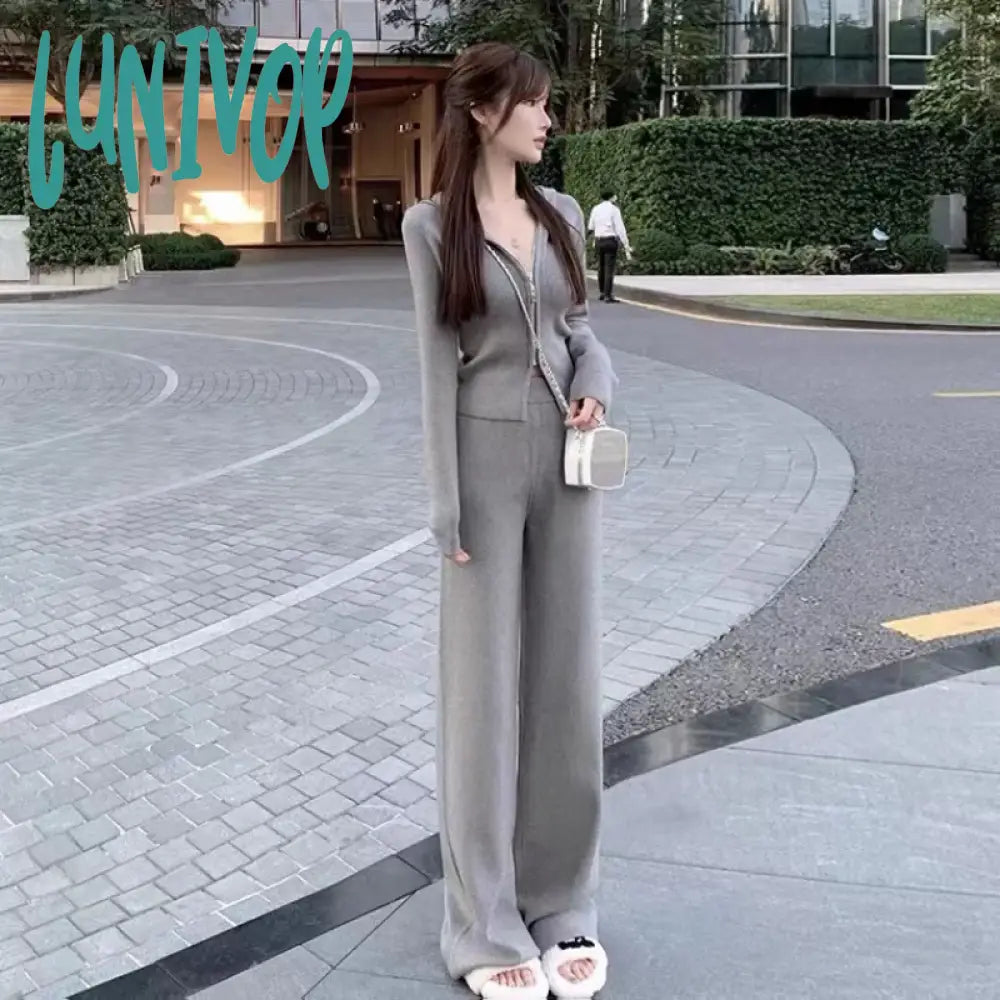 Can't Miss Lunivop Women Autumn Fashions New Two Leisure Tracksuit Long Sleeve Zipper Wide-legged Pants Pants Suit Solid Knitted Sweatshirt Set Can't Miss Lunivop Women Autumn Fashions New Two Leisure Tracksuit Long Sleeve Zipper Wide-legged Pants Pants Suit Solid Knitted Sweatshirt Set