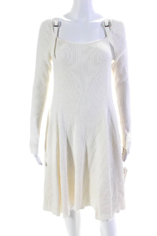 Clearance Event Adeam Womens Long Sleeves Sweater Colette Knit Dress Ivory White